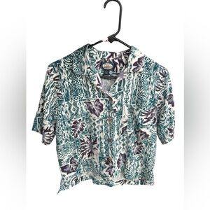Tommy Bahama silk blue and purple floral button down blouse